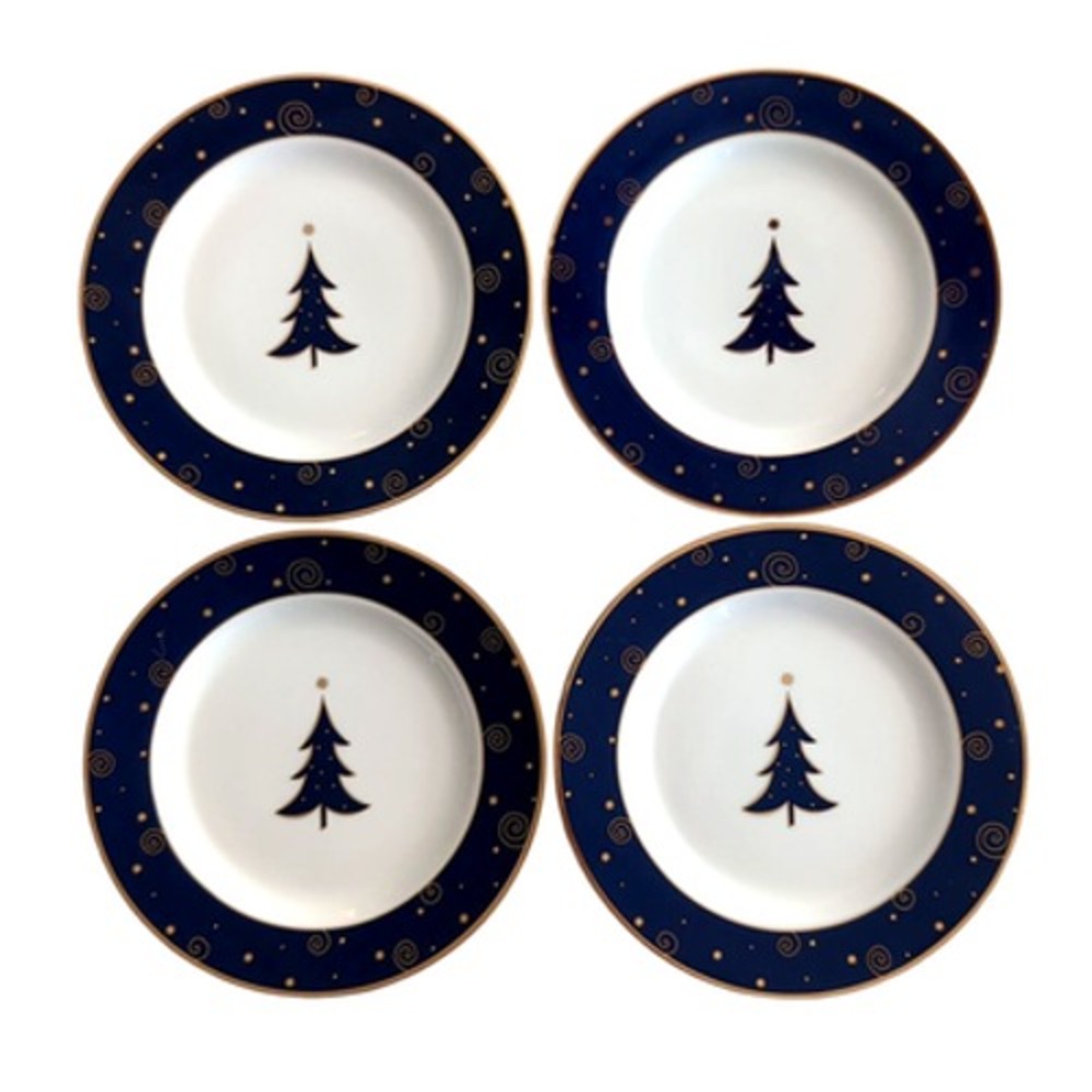 VTG 2000 Sakura Star Light 4 Christmas Celestial Salad Dessert Plates Porcelain